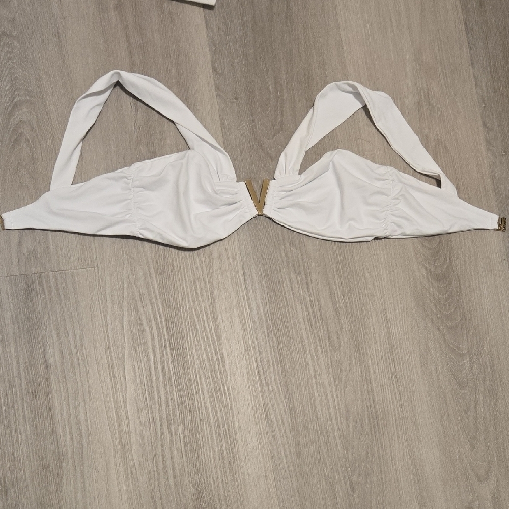 Chic White Halter Bra with Gold Accent